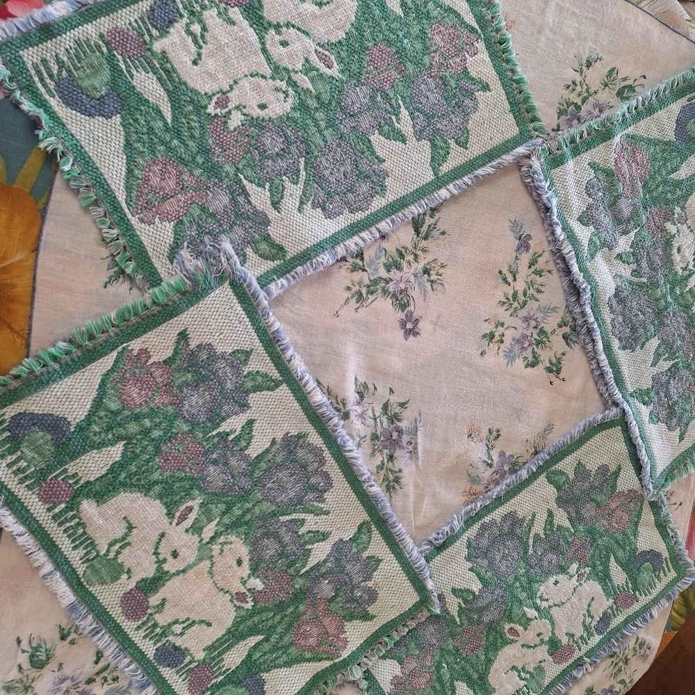 Charming Bunny and Floral Tapestry Placemats